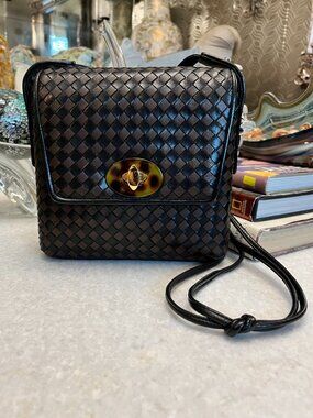 vintage Ashneil black brown woven leather crossbody bag